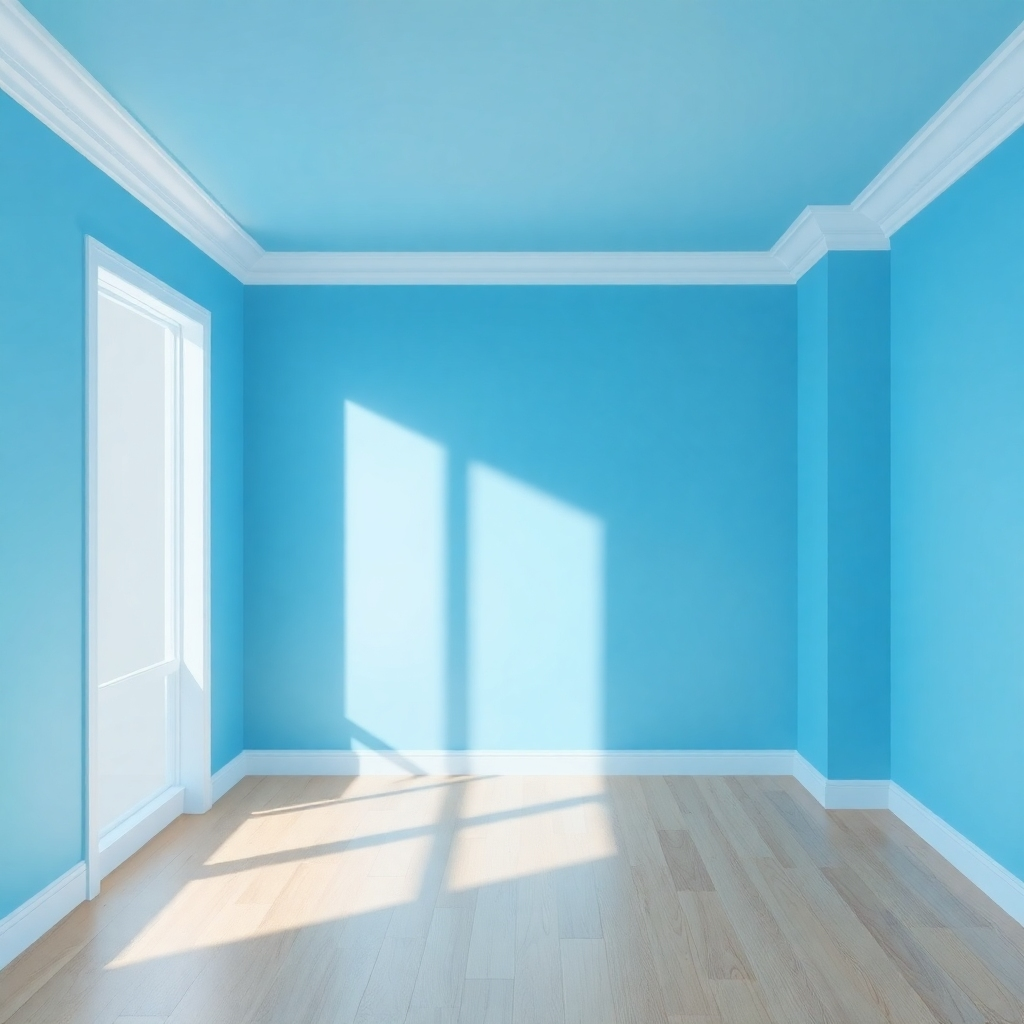 A photorealistic image depicting a beautifully painted interior room, focusing on the smooth, even finish, and the vibrant colors used. The image should be well-lit and showcase the quality of the paint job.