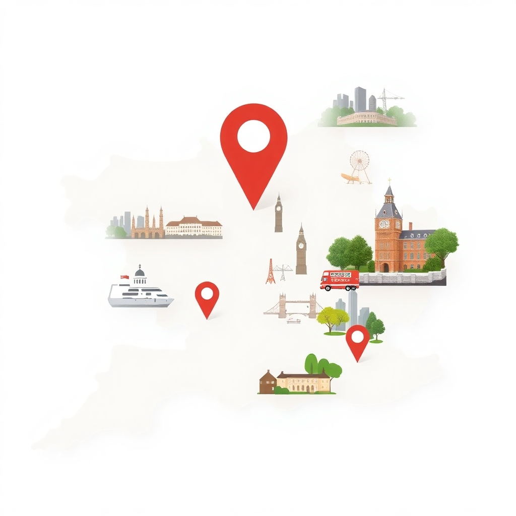 A stylized map highlighting the local area where Jose Mota operates, with a pin showing his location, and images of various local landmarks or residential areas subtly woven into the map. The style should be clean and modern.